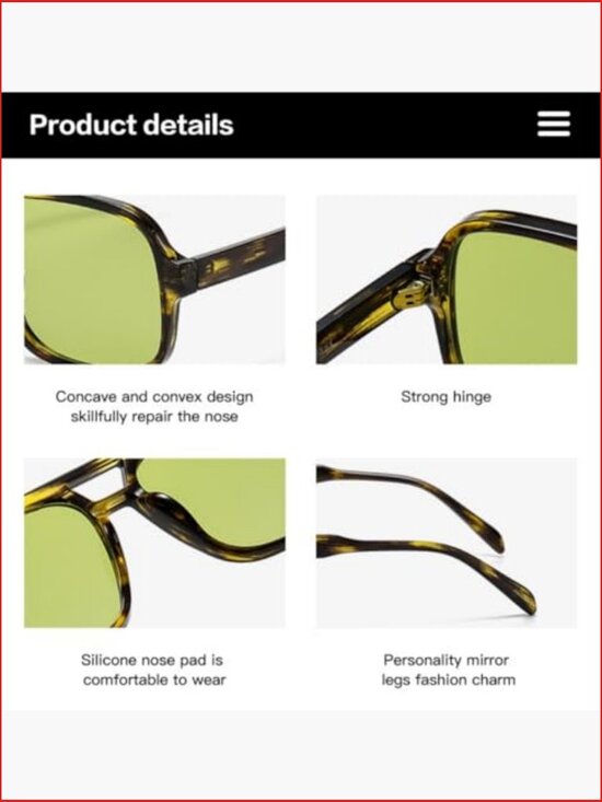 4 Pcs Retro Square Aviator Sunglasses Oversized Vintage UV Protection main image 5